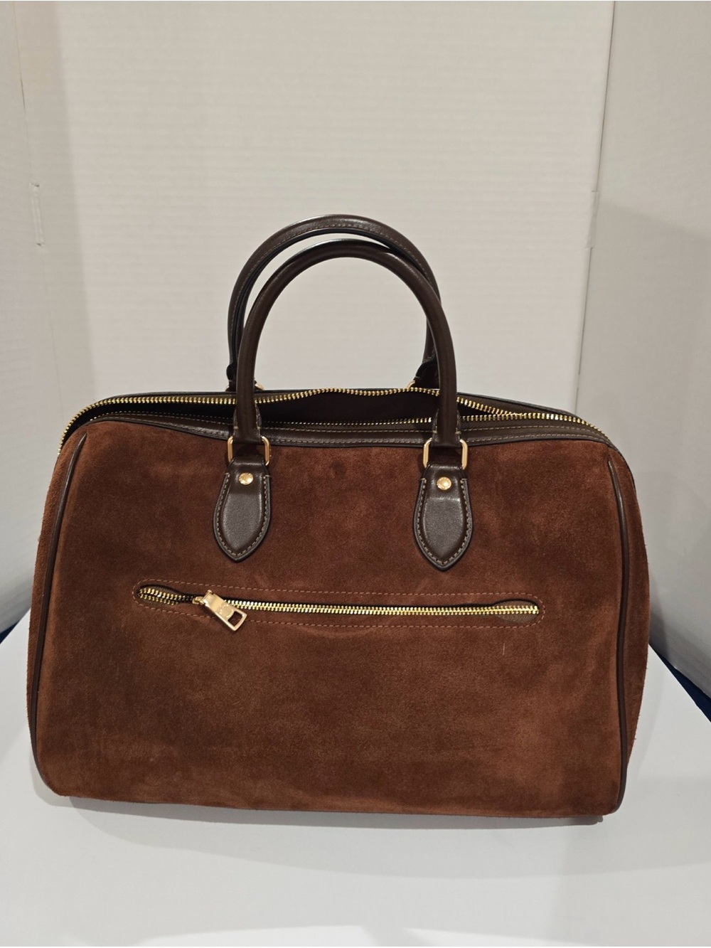 Coach Rowan Brown Suede Satchel with Dark Brown Leather Trim and Gold Hardware - Picture 3 of 7